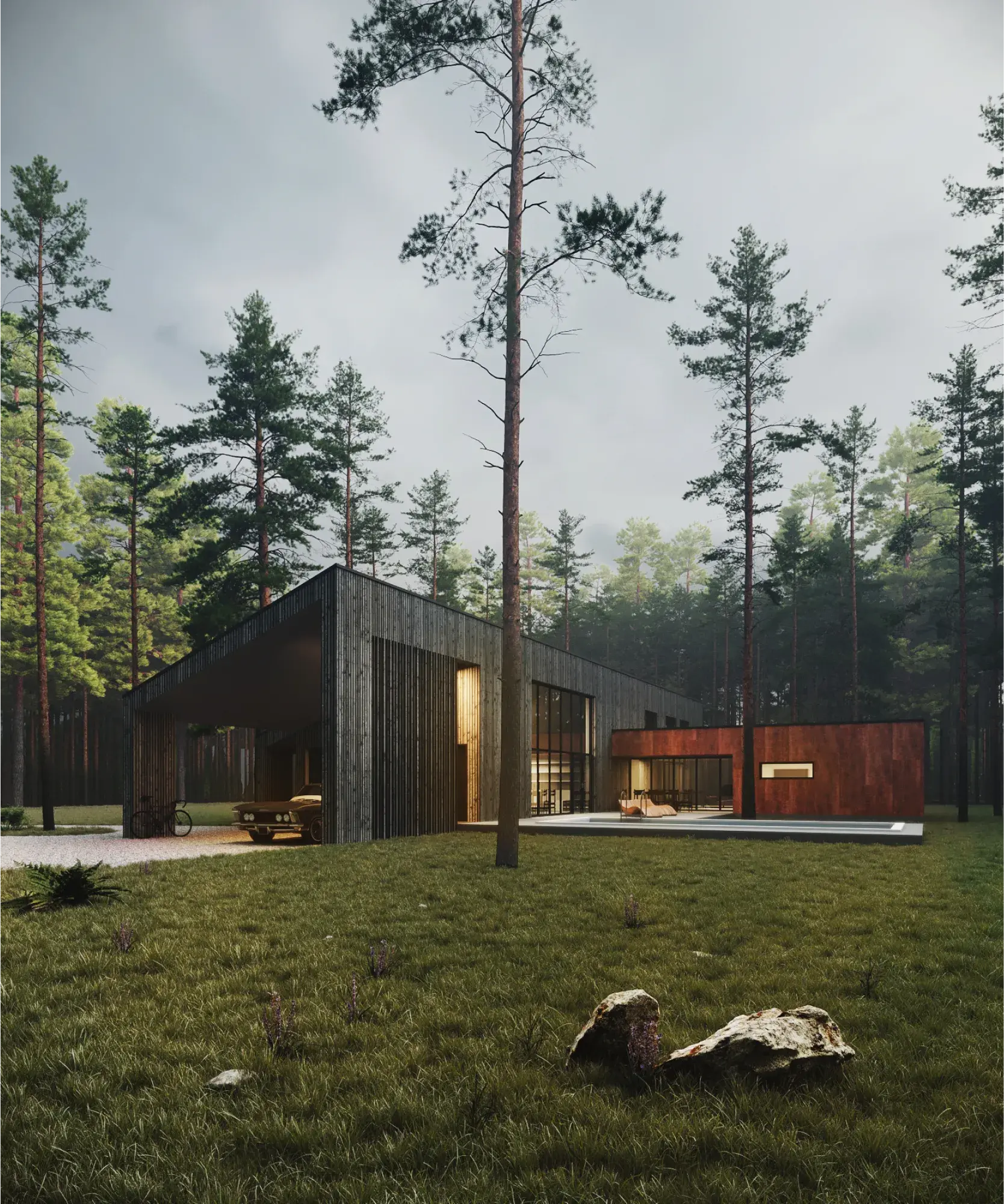 House in the Woods 3D render