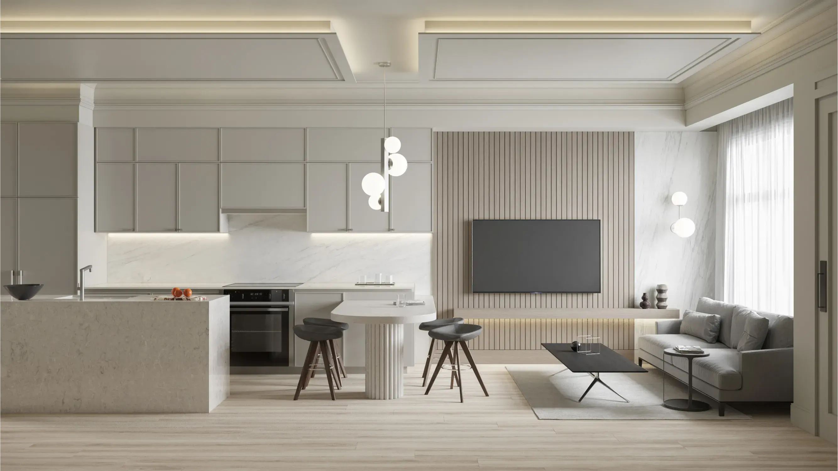 Spacious living room 3D render